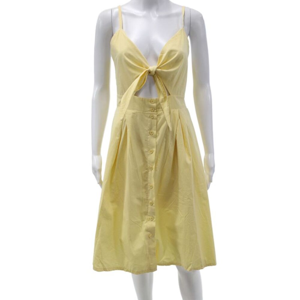Ecowish Women Yellow V Neck Sundress Sleeveless Above Knee Cotton Size S